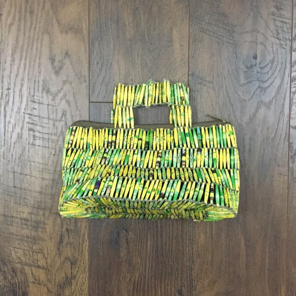 Vintage Yellow Handmade Magazine Pages Hand Bag